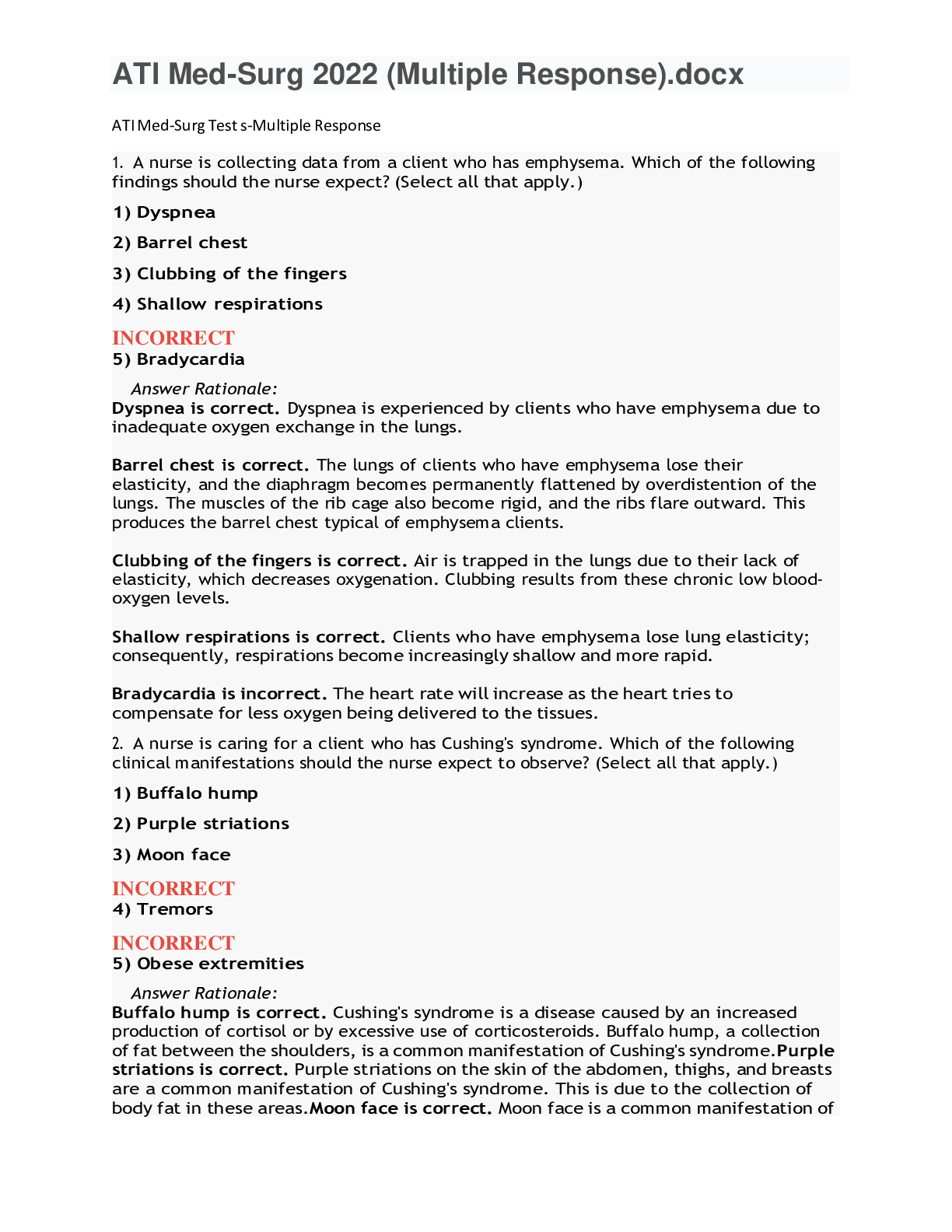 Preview image for ATI Med-Surg 2022 (Multiple Response).docx